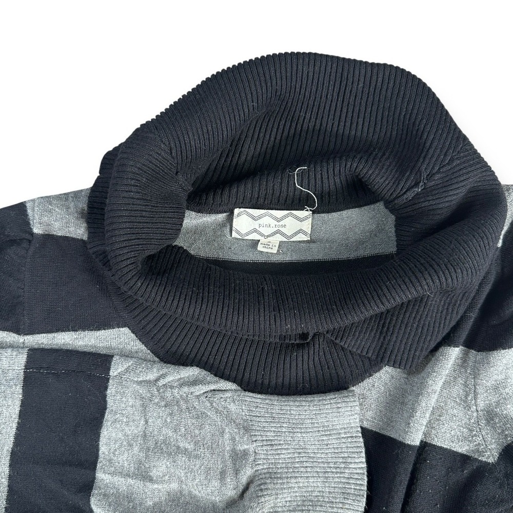 Pink Rose Womens Small‎ Striped Cowl Neck Sweater Dress Black Grey Drawstring